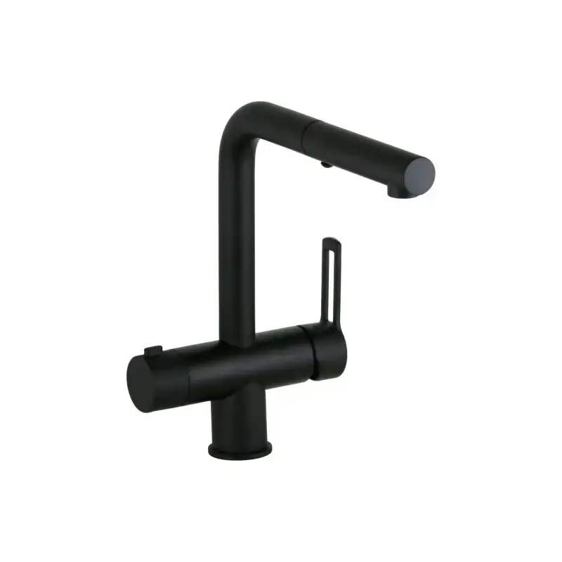 Mezclador de fregadero de cocina de 3 vías en negro mate con teleducha extraíble de 2 chorros Paffoni Ringo RIN295NO-MET Saldi