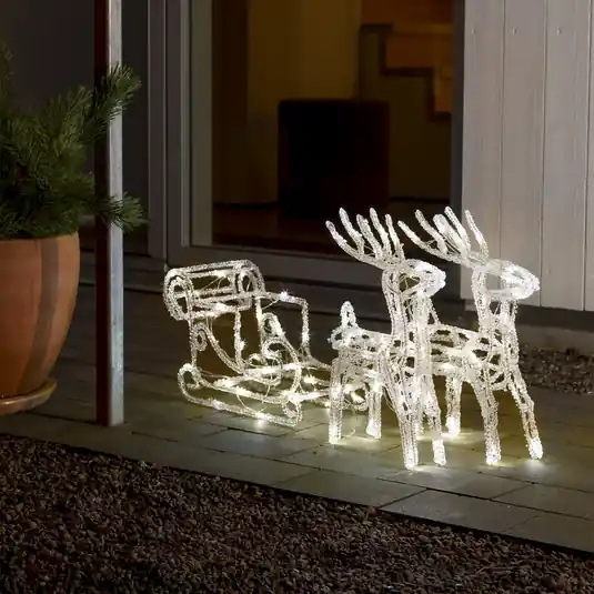 Figura luminosa LED slitte con 2 renne, IP44 Offerta Del Giorno
