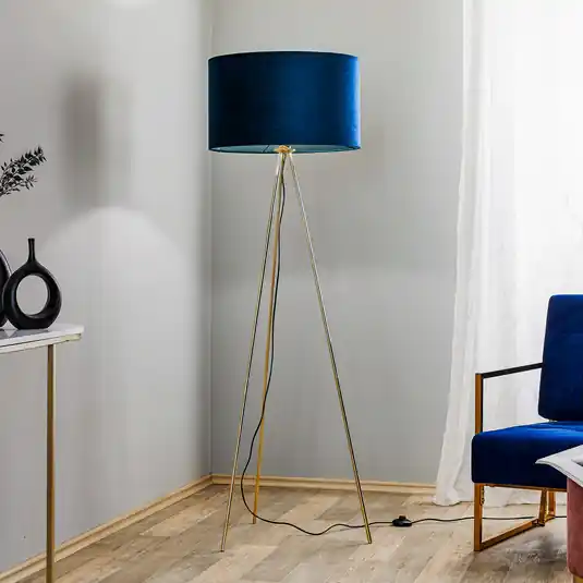 Piantana Monaco, treppiede dorato, velluto blu Ordina Subito