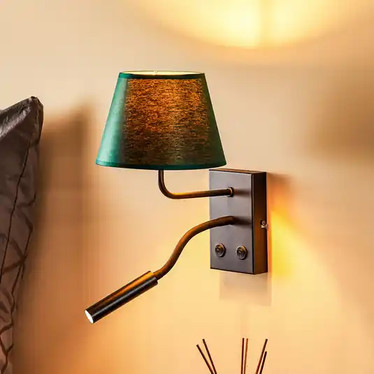 Applique Soho, conica, lampada da lettura, verde/oro Prezzo Conveniente