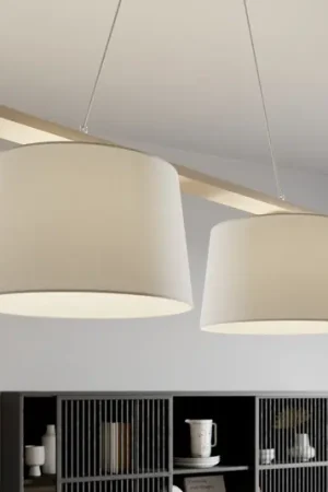 Lampada a sospensione Svezia, bianco antico/bianco, tessuto, legno, a 2 luci Scelto Dai Clienti