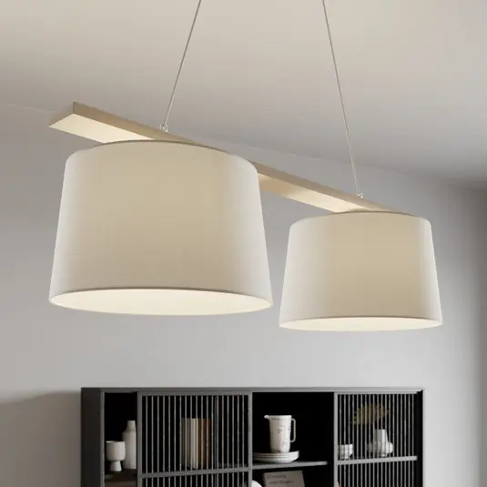 Lampada a sospensione Svezia, bianco antico/bianco, tessuto, legno, a 2 luci Scelto Dai Clienti