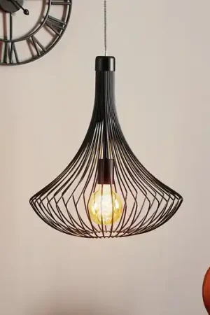 Lampada a sospensione Cage in nero con paralume a gabbia Promozione
