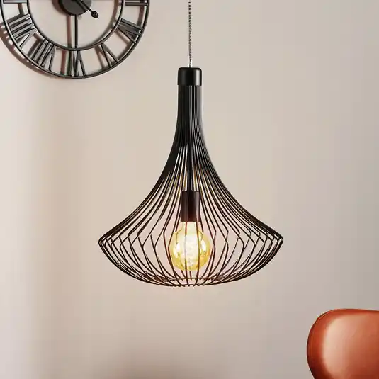 Lampada a sospensione Cage in nero con paralume a gabbia Promozione