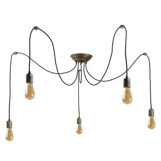Lampada a sospensione Allen, ottone antico, a 5 luci Sconto