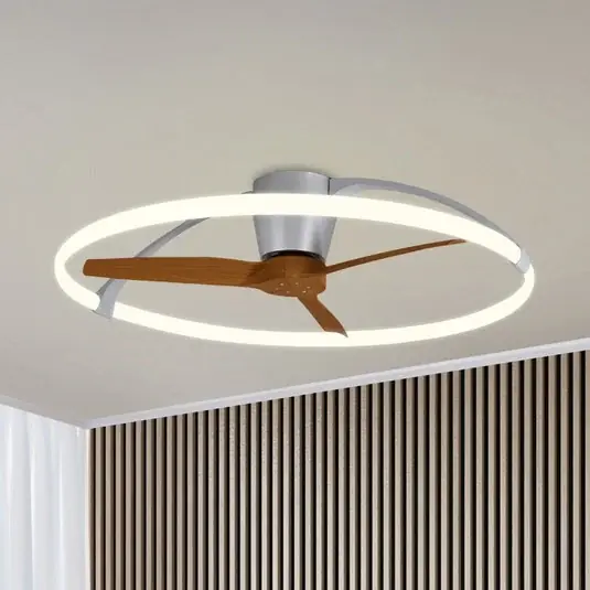 Ventilatore da soffitto LED Nepal, argento/noce, CC, silenzioso Spedizione Espresso