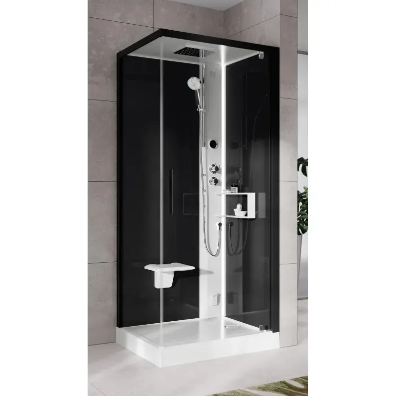 Cabina de ducha 80 x 80 versión derecha con apertura hidromasaje Hammam 1 puerta batiente Novellini Glax 2 G+F G22GF80DT5-1UH Occasione