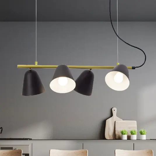 Lampada a sospensione Triton, nero e oro, 4 luci Occasione Imperdibile