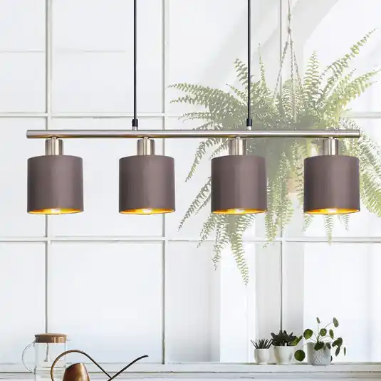 Lampada sospens Maron 4 luci tessuto marrone/oro Ultima Occasione