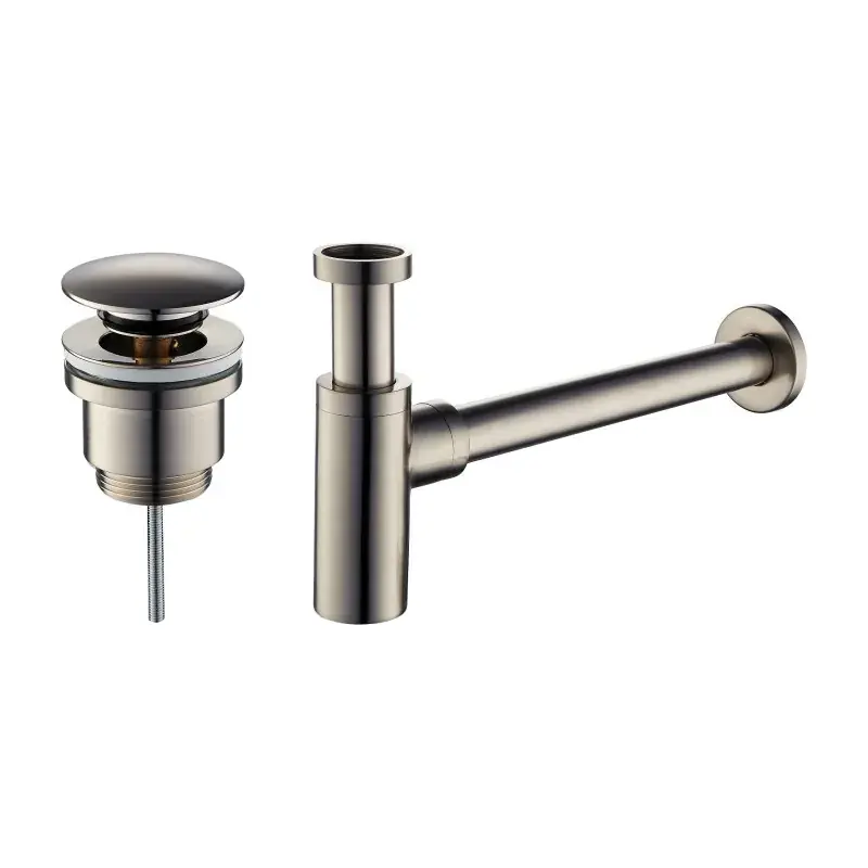 Miglior Prezzo Conjunto de desagüe y sifón para lavabo en color acero cepillado, modelo redondo Damast KITSCA4