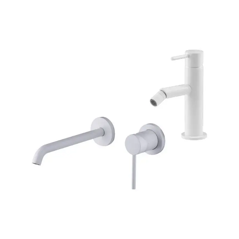 Esclusivo Mezclador de lavabo de pared y bidé en blanco mate Gattoni Easy KITEASYBO3