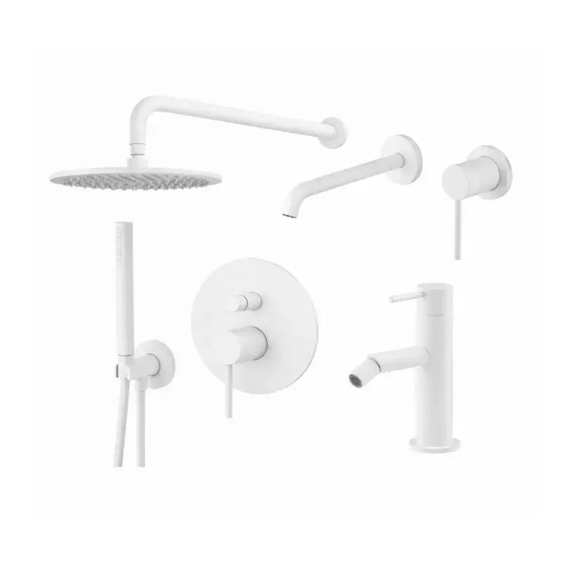 Nuovo Arrivo Conjunto mezclador de lavabo de pared, mezclador de bidé y kit de ducha en blanco mate Gattoni Easy KITEASYBO6