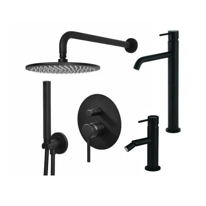 Conjunto mezclador de lavabo alto, mezclador de bidé y kit de ducha en negro mate Gattoni Easy KITEASYNO5 Offerta Speciale