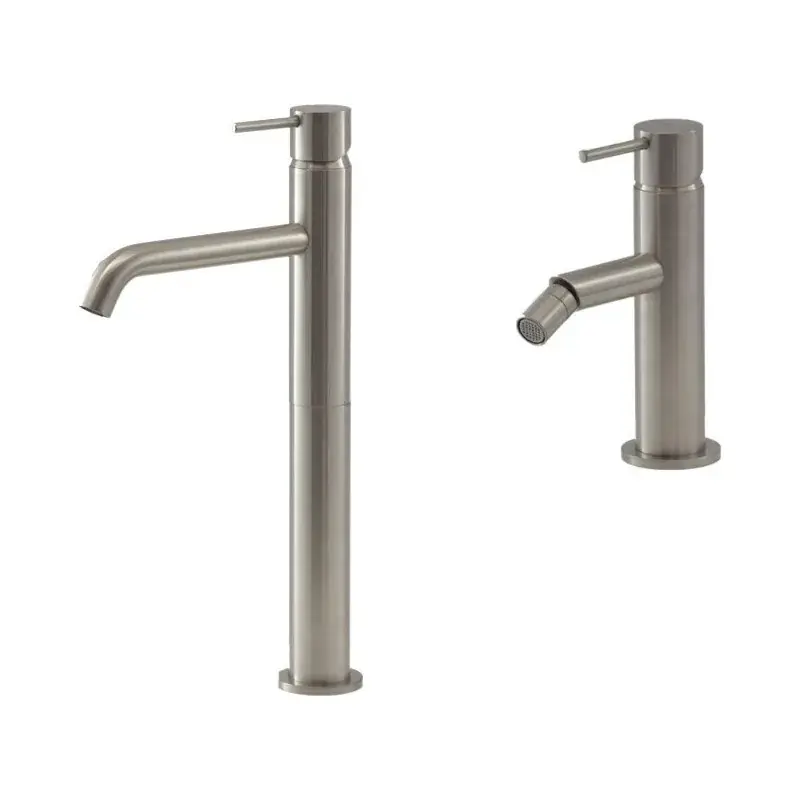 Mezclador de lavabo alto y bidé en color acero cepillado Gattoni Easy KITEASY2NS Quantità Limitata
