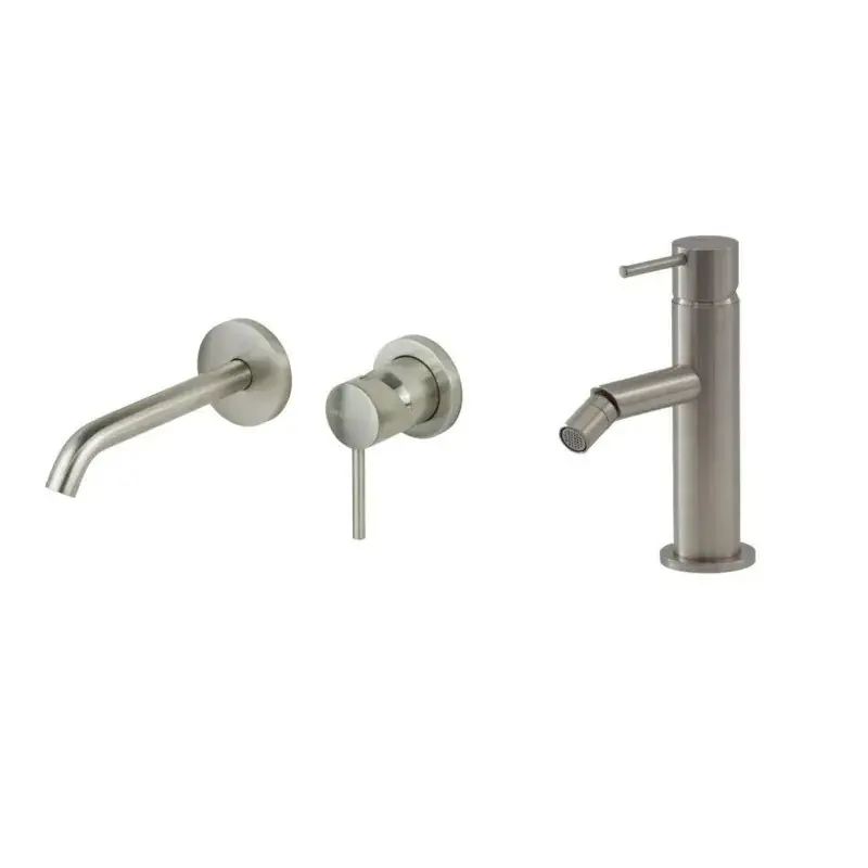 Mezclador de lavabo de pared y bidé en color acero cepillado Gattoni Easy KITEASY3NS Promozione Esclusiva