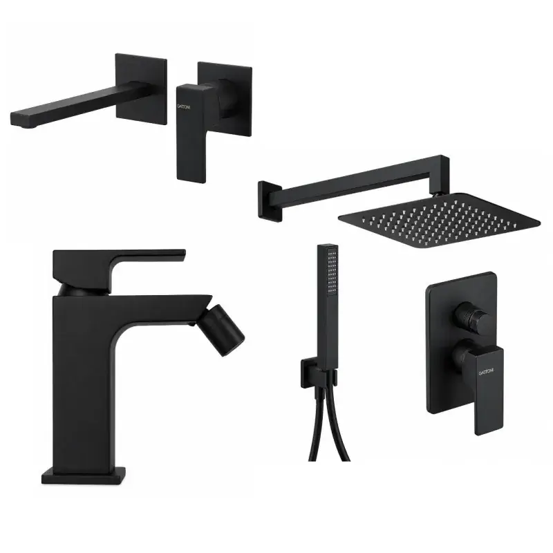 Conjunto mezclador de lavabo de pared, bidé y kit de ducha en negro mate Gattoni SQUARE KITSQUARENO6 Ordina Subito