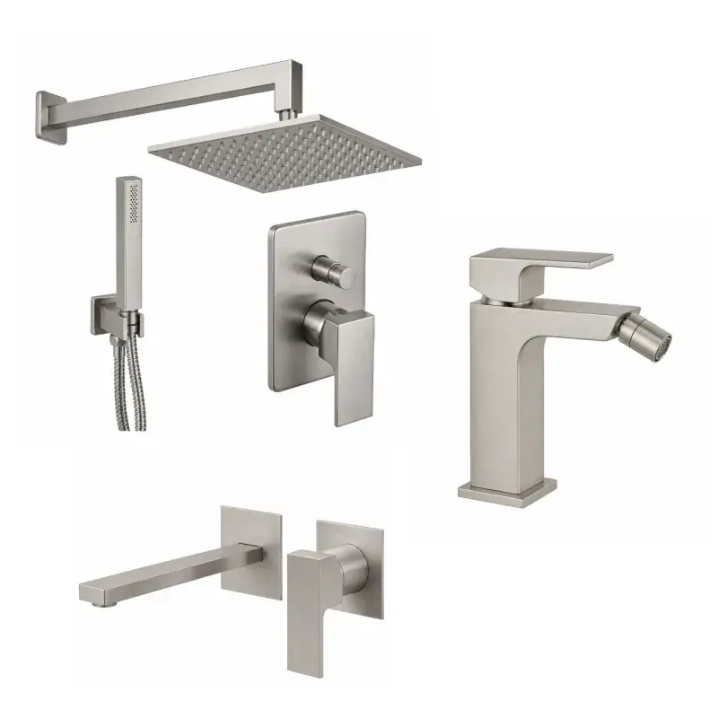 Conjunto mezclador de lavabo de pared, bidé y kit de ducha en color níquel cepillado Gattoni SQUARE KITSQUARENS6 Promozione Esclusiva
