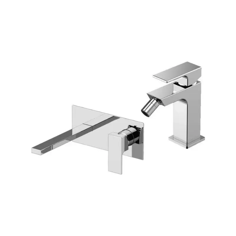 Pagamento Sicuro Mezclador de lavabo de pared con plato y bidé en cromo Gattoni SQUARE KITSQUAREC04