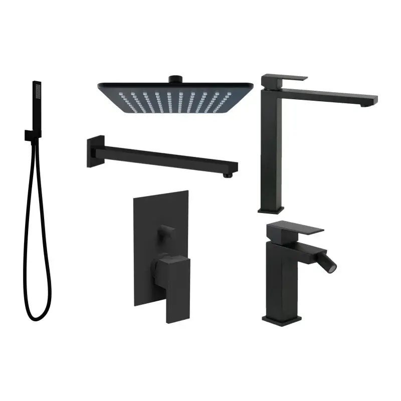 Kit de baño completo modelo cuadrado en acabado negro mate Ercos Italia R KITITALIAR5NO Offerta Limitata