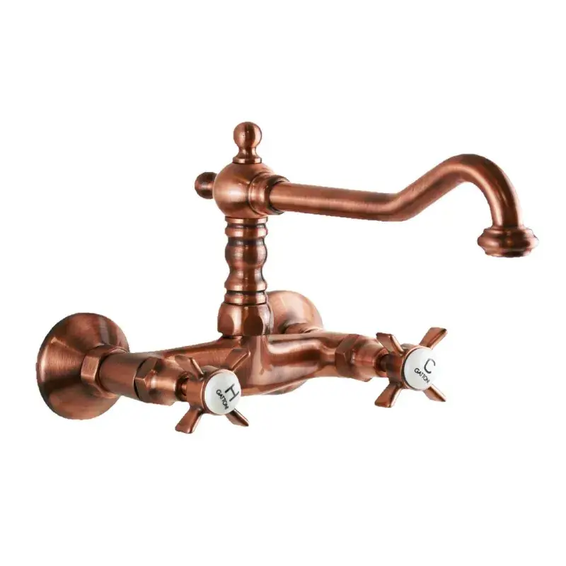 Grifo de cocina de cobre antiguo de doble control con caño alto Gattoni London 1706117R0 A Buon Prezzo