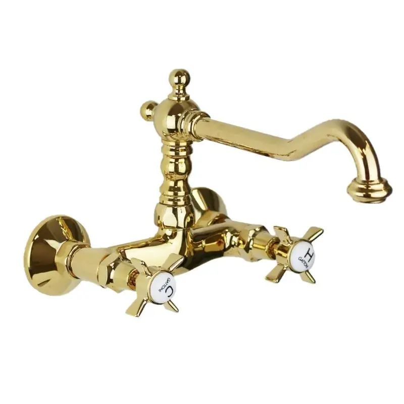 Grifo color dorado para instalación en pared de cocina Gattoni London 1706117D0 Prezzo Di Fabbrica