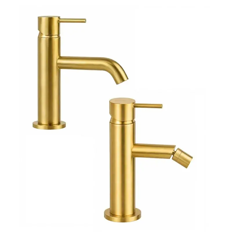 Di Tendenza Conjunto mezclador de lavabo y bidé en color oro cepillado Gattoni Easy KITEASYSG1