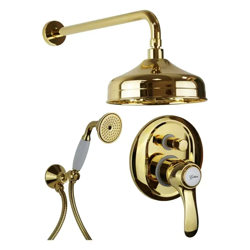 Set de ducha en color dorado completo con mezclador encastrado con 2 salidas Gattoni Antigua 3490/PDD0 Di Tendenza