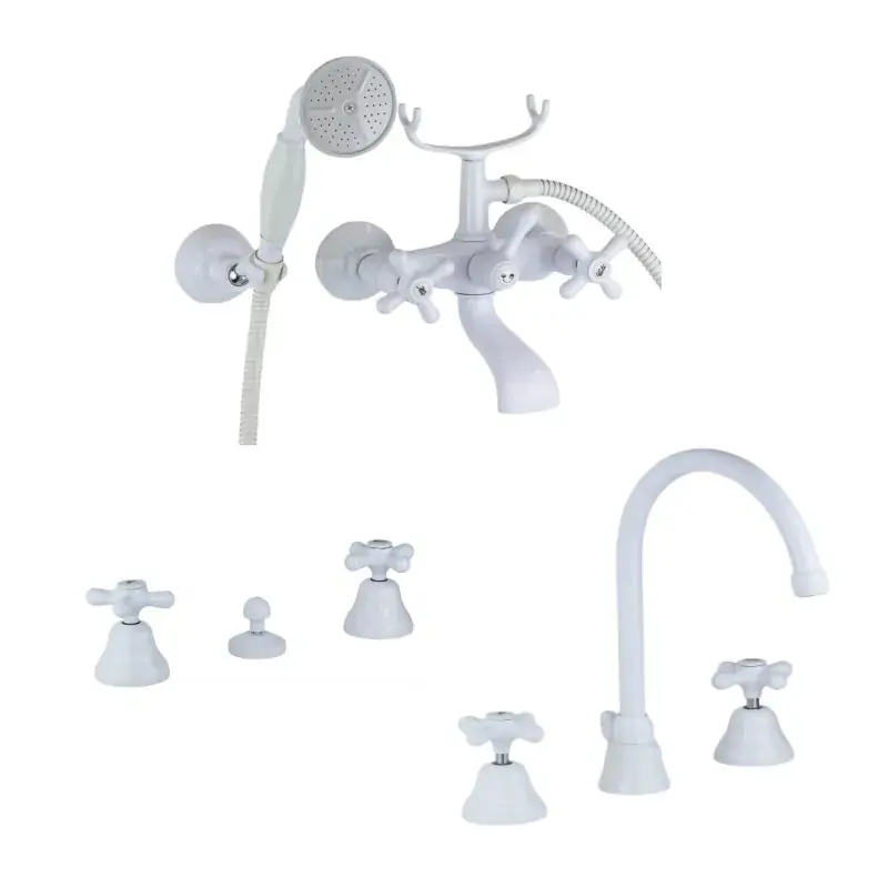 Conjunto de baño completo con grifo para bañera de tres agujeros en color blanco brillo Gattoni Calypso KITCALY2BI Consegna Rapida