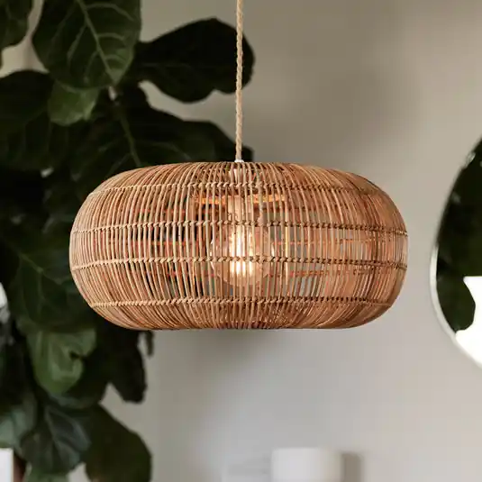 PR Home lampada a sospensione Zuri in rattan, Ø 51 cm Consegna Rapida