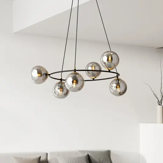 Pagamento Sicuro Lampada a sospensione Glassy a 6 luci, rotonda, vetro grafite