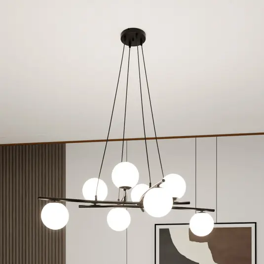 Lampada a sospensione Glassy, incrociata, a 8 luci, vetro opalino Prezzo Ridotto