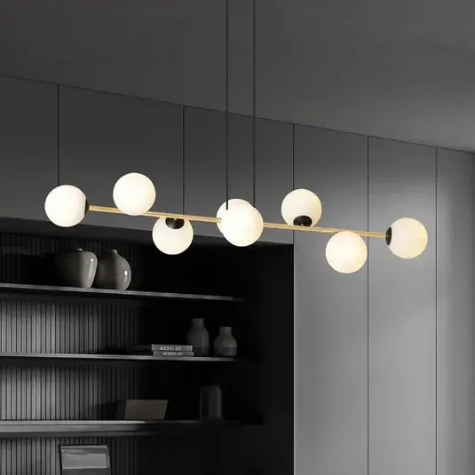 Lampada a sospensione Glassy, a 8 luci, nero/oro/opale Esclusivo