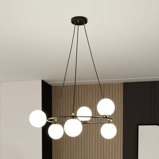 Saldi Lampada a sospensione Glassy a 6 luci, rotonda, vetro opalino