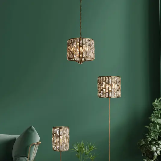 Lampada a sospensione Bijou, a 3 luci, ottone, vetro cristallo Compra Oggi Stesso