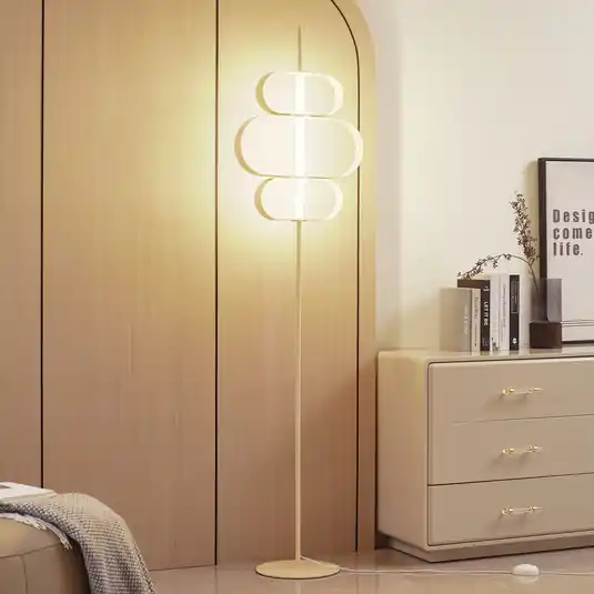 Lucande Piantana LED Audrina, beige, metallo, dimmerabile Reso Gratuito