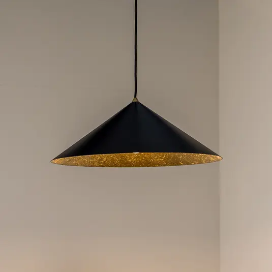 Lampada a sospensione Fuji, fibra composita, nero/oro, Ø 50 cm Soddisfatti O Rimborsati