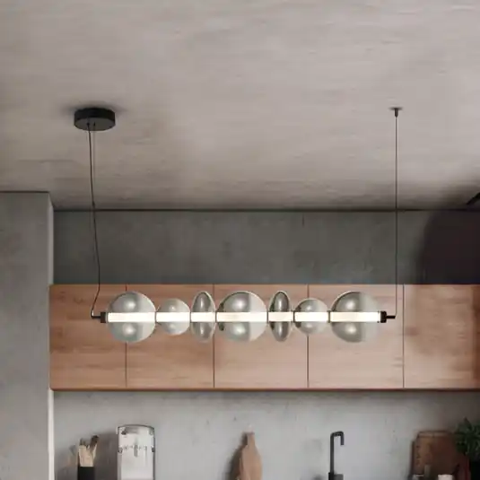 Lampada LED a sospensione Daphne, vetro grigio trasparente, lunghezza 118 cm Non Perdere