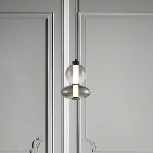 Lampada LED a sospensione Daphne, vetro grigio trasparente, altezza 28 cm Ultimissimo Modello