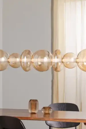 Compra Adesso Lampada LED a sospensione Daphne, vetro ambra trasparente, lunghezza 118 cm