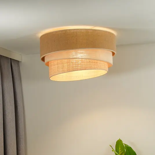 Solo Oggi Euluna plafoniera Trio juta, marrone naturale/bianco/rafia Ø 45 cm