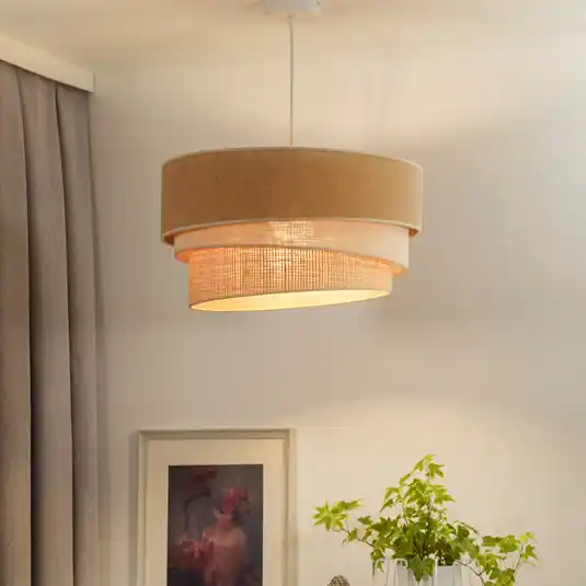 Euluna lampada a sospensione Trio juta, marrone naturale/bianco/rafia, Ø 45 cm Acquista Ora