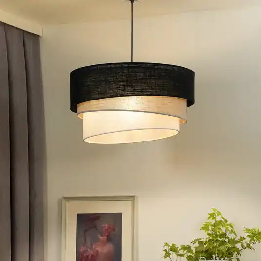 Euluna lampada a sospensione Trio, nero/grigio/bianco, tessuto, Ø 45 cm Scelto Dai Clienti