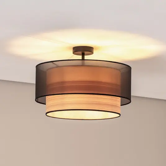 Euluna plafoniera Cedrik, organza nera, impiallacciatura di frassino Promozione Esclusiva