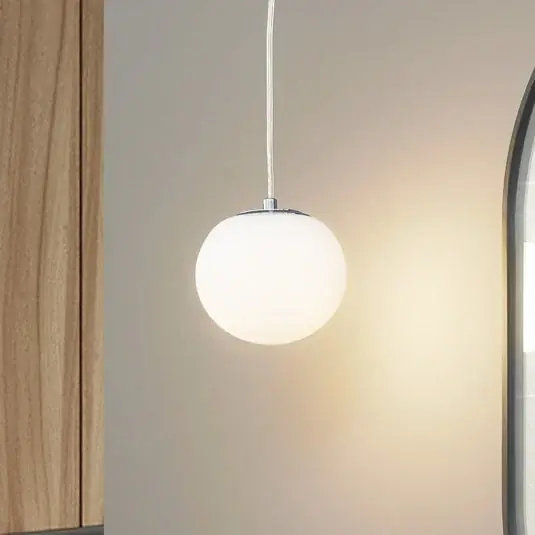 Esclusivo Lucande lampada a sospensione Bidolo, colore cromo, vetro, Ø 15 cm, IP44
