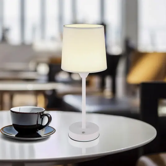 Lampada LED da tavolo Lunki, bianco, altezza 35 cm, tessuto, CCT A Buon Prezzo