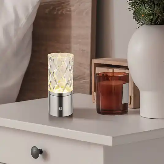 Lampada da tavolo LED Lunki, color nichel, altezza 19 cm, CCT Subito Disponibile