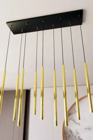 Novità Lampada a sospensione Selter, color oro, a 9 luci, metallo