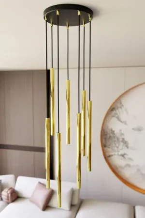 Lampada a sospensione Selter Premium, color oro, a 7 luci, metallo Quantità Limitata