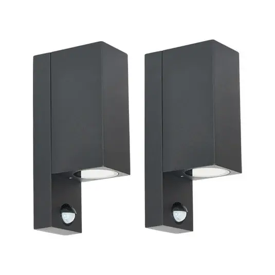 Professionale Prios applique da esterno Tetje, nero, angolare, sensore, 2 unità