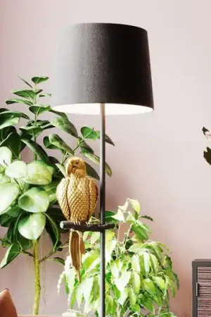 Economico Kare piantana Animal Parrot, tessuto nero, figura dorata